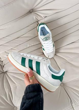 Отличные женские кроссовки adidas campus 00s crystal white core green светло-серые с зелёным4 фото