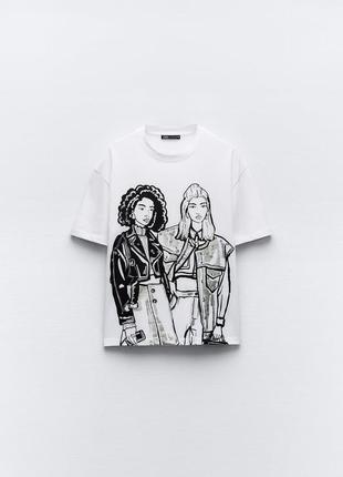 Белая хлопковая футболка со стразами zara футболка с принтом девушки зара 1131/8171 фото