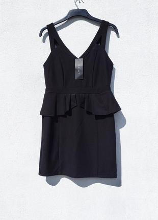 Чёрное платье с баской плотная ткань amisu1 фото