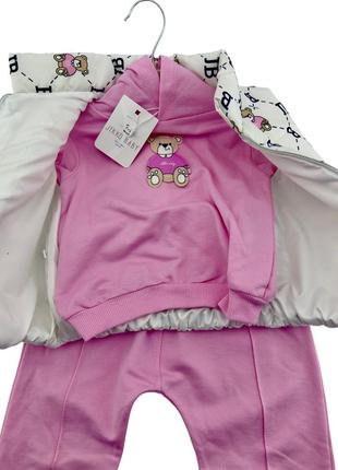 Костюм 9, 12, 18 місяців туреччина костюм для новонародженого набору на дівчинку рожевий (кдн164)4 фото