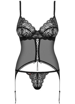 Contica corset obsessive черный кружевной корсет с чашечками и стрингами2 фото