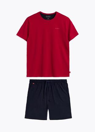 Піжама чоловіча футболка + шорти бавовна atlantic-370 червона/синя