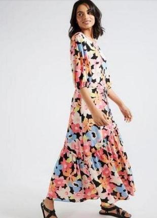 Брендовое платье цветы макси ярусное #182 фото
