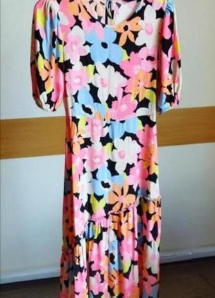 Брендовое платье цветы макси ярусное #188 фото