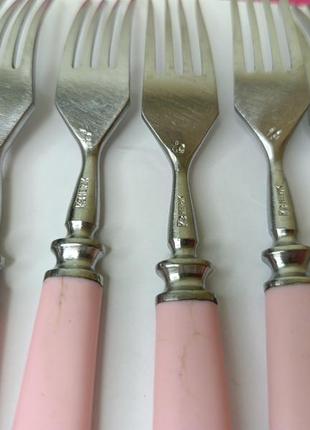 Старые советские рывки вилки с розовыми ручками нержавейка из нержавеющей стали ссср6 фото