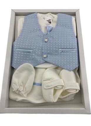 Подарунковий набір костюм 0 до 4 місяців туреччина для хрещення новонародженого блакитного (нпк111)1 фото