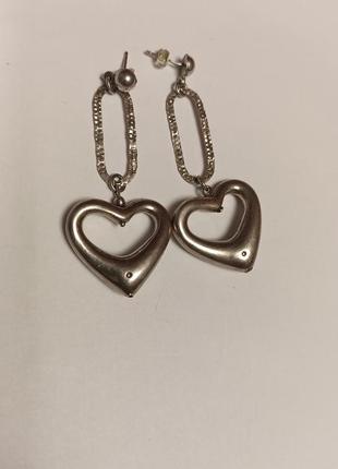 Стильные серьги серебро объемные сердечки4 фото