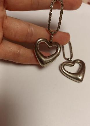 Стильные серьги серебро объемные сердечки3 фото