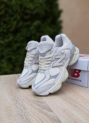 Женские кроссовки new balance 9060 grey beige 1950 беланс бежевого с серым цветами