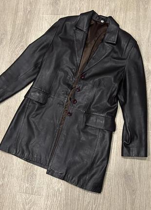 Кожаное полу пальто, длинный пиджак, винтаж куртка кожаная