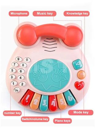 Музична дитяча іграшка телефон жабеня, іграшкове піаніно, пісні, цифри, бряскальце4 фото