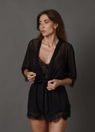 Сексуальний пеньюар, жіночий комплект, прозорий халатик