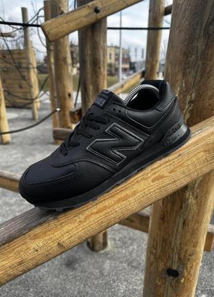 Кросівки шкіряні new balance 574, чорні (топ якість)