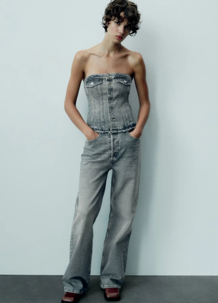 Джинсовый комбинезон wide leg zara