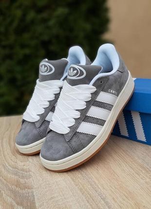 Женские кроссовки adidas campus grey white адидас кампус серого с белым цветами