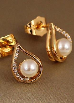 Сережки гвоздики xuping jewelry росинка з перлинками 1,2 см золотисті