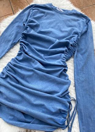 Міні сукня варена з випраним ефектом на драпіруванні на довгому рукаві6 фото