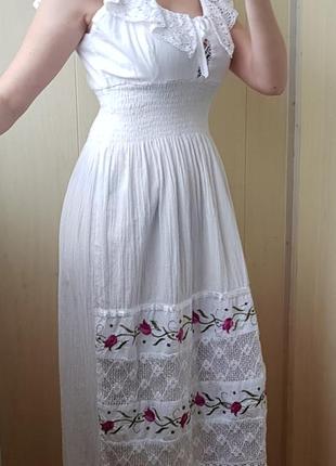 Коттоновое  платье жатка с вышивкой5 фото