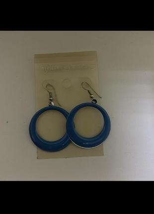 Сережки висячі конго з синьою емалью1 фото