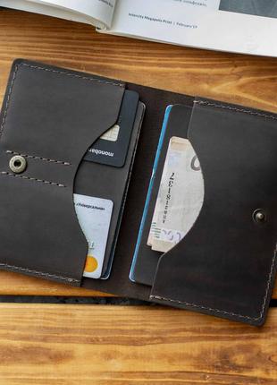 Кожаное портмоне сlark коричневое для документов из натуральной телячьей кожи с фиксацией на кнопке4 фото