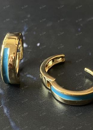 Женские серьги-кольца (конго) позолота xuping 18к с бирюзовой эмалью