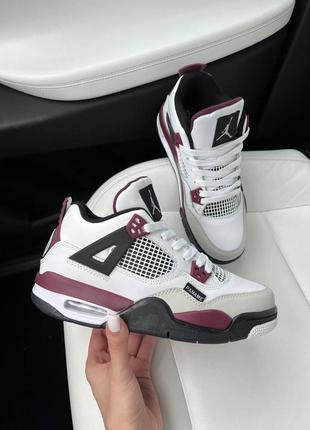 Женские кроссовки nike air jordan 4 retro white burgundy джордан белого с бордовым цветами