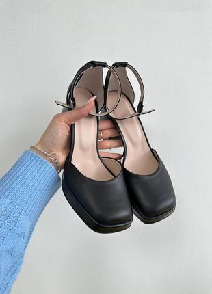 Туфли женские кожаные, на каблуке, натуральная кожа, черные1 фото