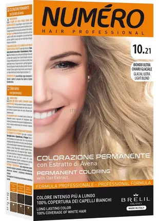 Фарба для волосся numero hair professional glacial ultra light blonde, відтінок 10.21