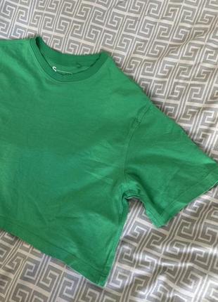 💚базовая футболка s/m оверсайз укороченная зеленая футболка женская кроп топ укороченный хлопок