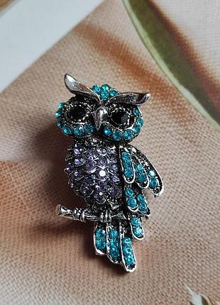 Гарна брошка сова🦉с голубыми камнями 💎