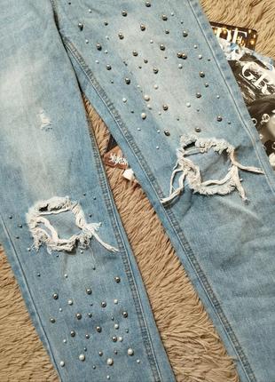 Крутые джинсы бойфренд с бисером/брюки3 фото