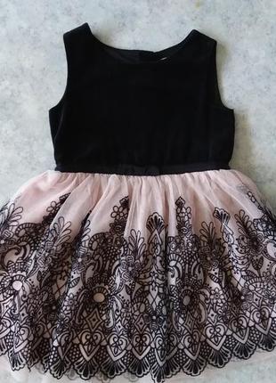 Очень нарядное платье велюр+персиковый фатин2 фото