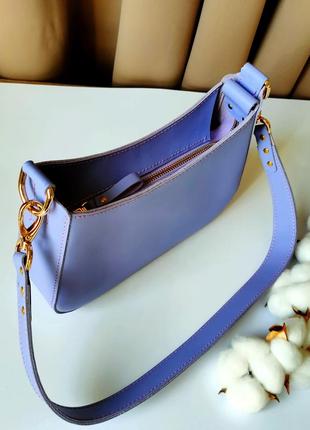 Шкіряна сумочка ручної роботи фіолетова кольору. сумочка bagless. сумочка багет.  фіолетова сумочка4 фото