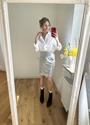 Серебряная серебристая юбка юбка пайетки1 фото