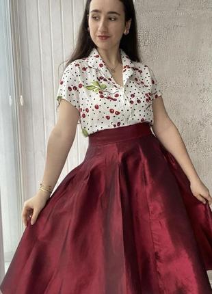 Бордовая пышная красная юбка винтаж винтажная с переливом фатин5 фото