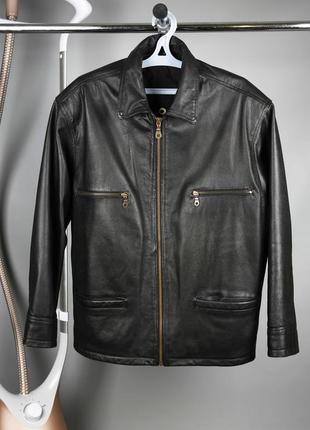 Классическая кожаная мужская куртка с телячьей кожи черная размер м