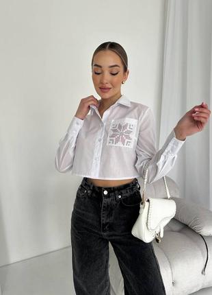 Укороченная хлопковая рубашка с орнаментом, женская короткая рубашка в украинском стиле