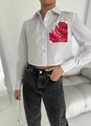 Укороченная хлопковая рубашка с розой, женская короткая рубашка с разой10 фото