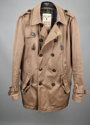 Zara man мужской тренч светло коричневый двуборотный короткий размер s2 фото