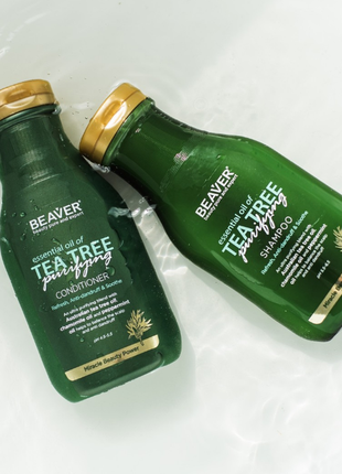 Набір для жирного волосся beaver essential oil tea tree purifying: шампунь 350 мл + кондиціонер 350 мл1 фото