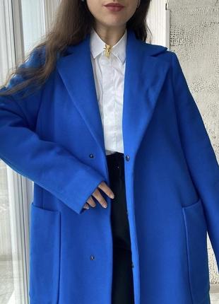 Синє вовняне пальто люкс колір електрик ivo nikkolo преміум2 фото