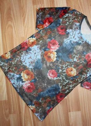 Блуза кофточка / футболка сеточка в принт роз