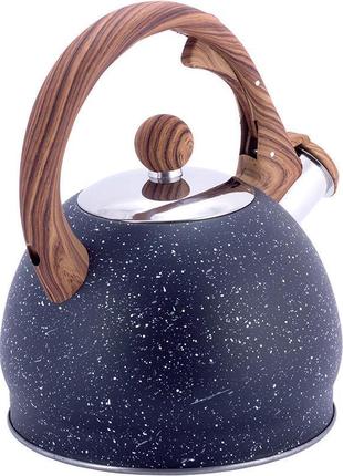 Чайник kamille whistling kettle marble 2 л із неіржавкої сталі зі свистком, чорний мармур4 фото