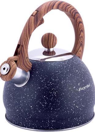 Чайник kamille whistling kettle marble 2л из нержавеющей стали со свистком, черный мрамор2 фото