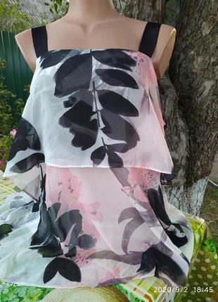 Суперовая блузка на брителях  розовая с черными цветами