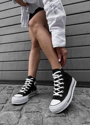 Крутые женские высокие кеды converse all star hi black white platform чёрные3 фото