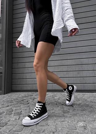 Крутые женские высокие кеды converse all star hi black white platform чёрные8 фото