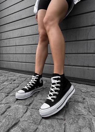 Крутые женские высокие кеды converse all star hi black white platform чёрные7 фото