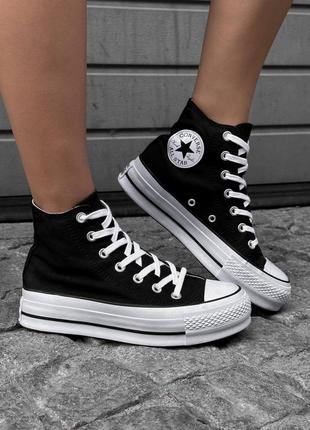 Круті жіночі високі кеди converse all star hi black white platform чорні