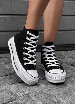 Крутые женские высокие кеды converse all star hi black white platform чёрные2 фото